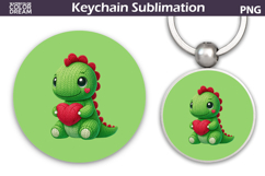 Valentine Dinosaur Round Keychain | Valentine Key Ring Product Image 1