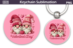 Valentine Gnomes Round Keychain | Valentines Day Key Ring Product Image 1
