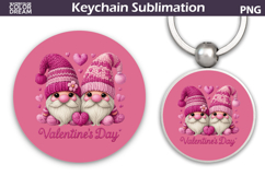 Valentine Gnomes Round Keychain | Valentines Day Key Ring Product Image 1