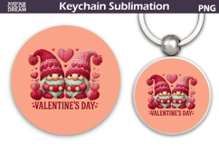 Valentine Gnomes Round Keychain | Valentines Day Key Ring Product Image 1