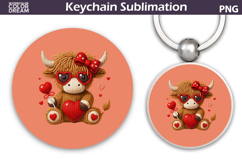 Highland Cow Heart Round Keychain | Valentine Key Ring Product Image 1