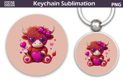 Highland Cow Heart Round Keychain | Valentine Key Ring Product Image 1