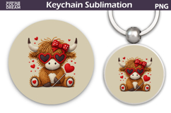 Highland Cow Heart Round Keychain | Valentine Key Ring Product Image 1