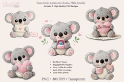 Faux Knit Valentine Koala PNG Bundle, Cute Love Clipart, Product Image 1