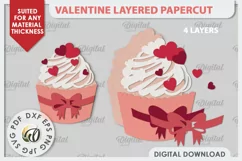 Valentine's Layered Card PaperCut. Love Sign SVG. Cupcake Product Image 2