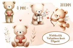 Watercolor cute baby bear clipart, valentines boho Animals Product Image 1