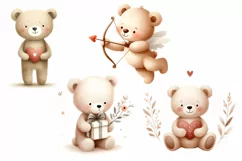 Watercolor cute baby bear clipart, valentines boho Animals Product Image 2