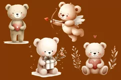 Watercolor cute baby bear clipart, valentines boho Animals Product Image 3