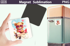 Cute Animal Valentine Magnet | Bear Heart Sublimation Product Image 1