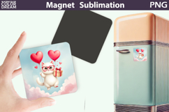 Cute Animal Valentine Magnet | Cat Heart Sublimation Product Image 1