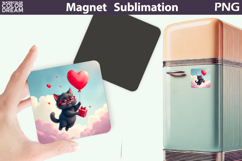Cute Animal Valentine Magnet | Cat Heart Sublimation Product Image 1