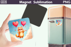 Cute Animal Valentine Magnet | Cat Heart Sublimation Product Image 1