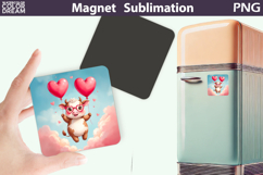 Cute Animal Valentine Magnet | Cow Heart Sublimation Product Image 1