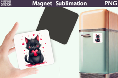 Cute Animal Valentine Magnet | Cat Heart Sublimation Product Image 1