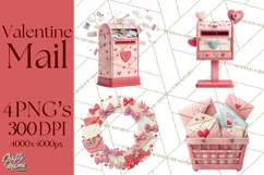 Love Letter Delivery Clipart, Valentine Mail Heart Envelopes Product Image 1
