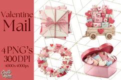 Love Letter Delivery Clipart, Valentine Mail Heart Envelopes Product Image 1