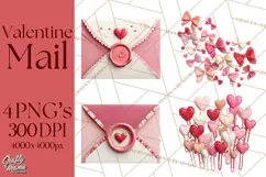 Love Letter Delivery Clipart, Valentine Mail Heart Envelopes Product Image 1