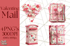 Love Letter Delivery Clipart, Valentine Mail Heart Envelopes Product Image 1