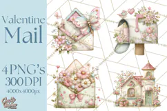 Whimsical Valentine Mail Clipart PNG Floral Letters Product Image 1