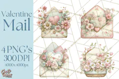 Whimsical Valentine Mail Clipart PNG Floral Letters Product Image 1
