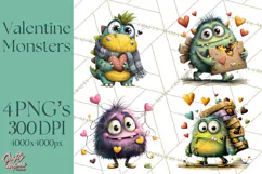 Quirky Valentine Monster Clipart PNG for Cute Printable Product Image 1
