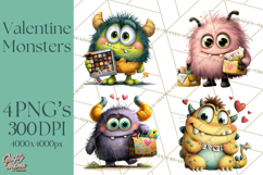 Quirky Valentine Monster Clipart PNG for Cute Printable Product Image 1