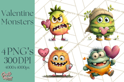 Quirky Valentine Monster Clipart PNG for Cute Printable Product Image 1