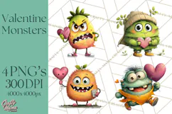 Quirky Valentine Monster Clipart PNG for Cute Printable Product Image 1