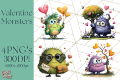 Quirky Valentine Monster Clipart PNG for Cute Printable Product Image 1