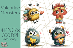 Quirky Valentine Monster Clipart PNG for Cute Printable Product Image 1