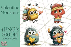 Quirky Valentine Monster Clipart PNG for Cute Printable Product Image 1