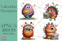 Quirky Valentine Monster Clipart PNG for Cute Printable Product Image 1