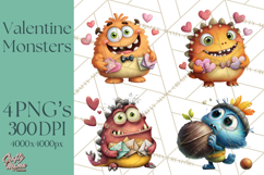 Quirky Valentine Monster Clipart PNG for Cute Printable Product Image 1