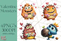 Quirky Valentine Monster Clipart PNG for Cute Printable Product Image 1
