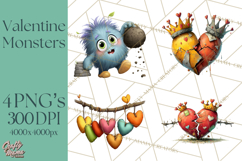 Quirky Valentine Monster Clipart PNG for Cute Printable Product Image 1