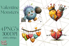 Quirky Valentine Monster Clipart PNG for Cute Printable Product Image 1