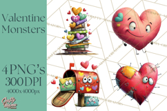 Quirky Valentine Monster Clipart PNG for Cute Printable Product Image 1