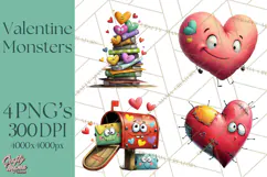 Quirky Valentine Monster Clipart PNG for Cute Printable Product Image 1