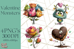 Quirky Valentine Monster Clipart PNG for Cute Printable Product Image 1