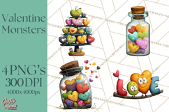 Quirky Valentine Monster Clipart PNG for Cute Printable Product Image 1