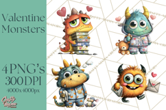 Quirky Valentine Monster Clipart PNG for Cute Printable Product Image 1