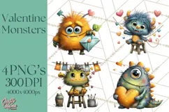 Quirky Valentine Monster Clipart PNG for Cute Printable Product Image 1