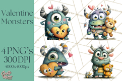 Quirky Valentine Monster Clipart PNG for Cute Printable Product Image 1