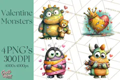 Quirky Valentine Monster Clipart PNG for Cute Printable Product Image 1