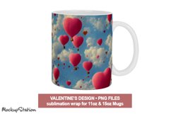 Valentines Mug Wrap PNG | Heart Balloons Sublimation Design Product Image 1