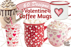 Valentine Coffee Mugs Clipart Cute Cozy &amp; Glam Hot Drink PNG Product Image 1