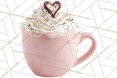 Valentine Coffee Mugs Clipart Cute Cozy & Glam Hot Drink PNG Product Image 4