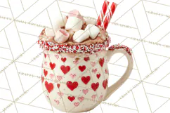 Valentine Coffee Mugs Clipart Cute Cozy & Glam Hot Drink PNG Product Image 4
