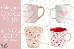 Valentine Coffee Mugs Clipart Cute Cozy & Glam Hot Drink PNG Product Image 1