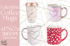 Valentine Coffee Mugs Clipart Cute Cozy & Glam Hot Drink PNG Product Image 1